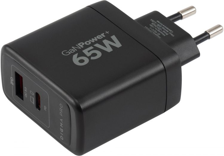 Зарядное устройство сетевое Digma Pro DPW6A 65W 3.25A+3A (PD+QC) USB-C/USB-A универсальное черный