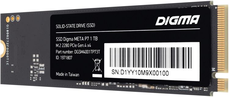 Накопитель SSD M.2 2280 Digma Mega P5 DGSM3001TP53T 1TB, 2900/2000MB/s, 700K/430K IOPS, TBW 600, MTBF 2M