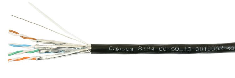 

Кабель витая пара U/FTP 6a кат. 4 пары Cabeus STP-4P-Cat.6a-SOLID-OUT-LSZH-UV 23AWG(0.57 мм), медь, одножильный (solid), внешний, LSZH, нг(A)-HF, чёрн, STP-4P-Cat.6a-SOLID-OUT-LSZH-UV