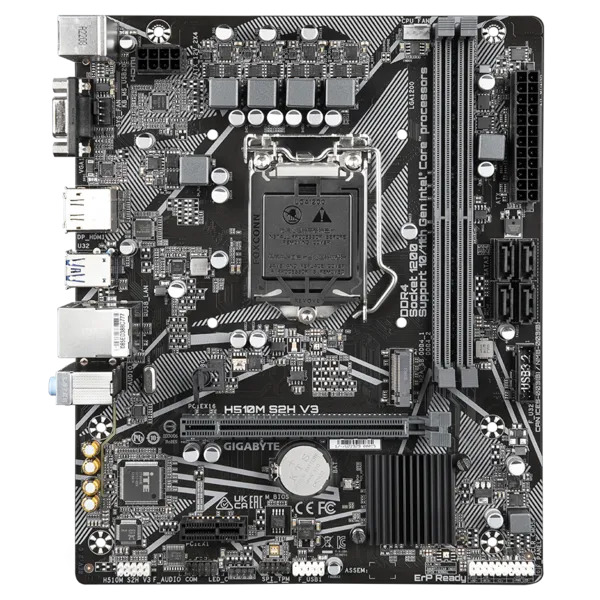 Материнская плата mATX GIGABYTE H510M S2H V3 2.0 (LGA1200, Q470E, 2*DDR4 (3200), 4*SATA 6G RAID, M.2, 2*PCIe, HDMI, DP, 2*USB 3.2, 4*USB 2.0) RTL