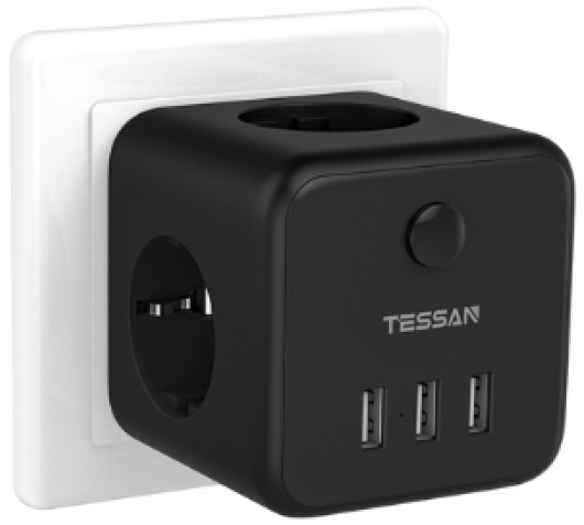 Сетевой фильтр TESSAN TS-301-DE Black 3 евророзетки 220В и 3 USB и кн. питания, 2500Вт, до 10А (80001835)