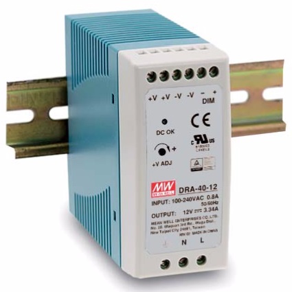 Преобразователь AC-DC сетевой Mean Well DRA-40-12 P вых: 40 Вт; Выход: 12 В; U1: 12...15 В; I1: до 3.3 А; Стабилизация: напряжение, ток; Вход: 110/220