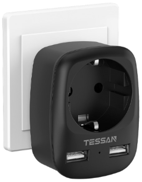 цена Сетевой фильтр TESSAN TS-611-DE Black 1 розетка 220В и 2 USB порта, 4000Вт, до 16А (80001856)