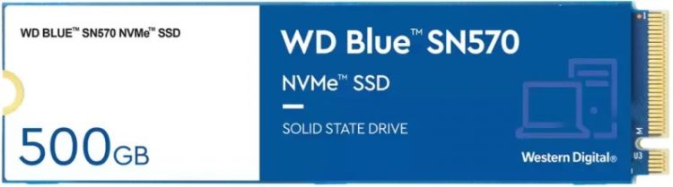 

Накопитель SSD M.2 2280 Western Digital WDS500G3B0C Blue SN570 NVMe 500GB PCIe Gen3 x4 NVMe v1.4 TLC 3500/2300MB/s IOPS 360K/390K 300TBW MTTF 1.5M, WDS500G3B0C