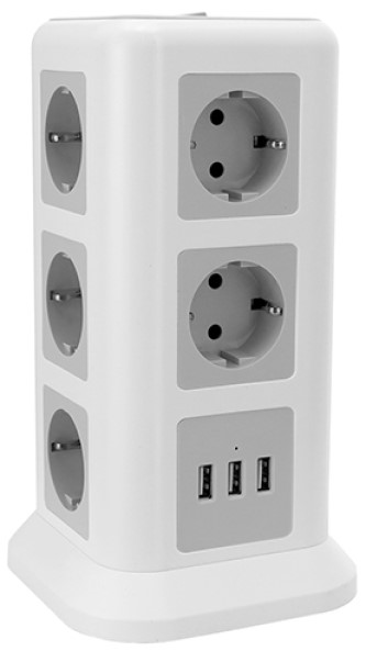 Сетевой фильтр TESSAN TPS01-DE Grey 11 евророзеток 220В и 3 USB и кн. питания, 2500Вт, до 10А, кабел