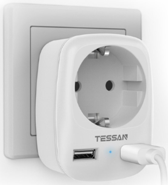 Сетевой фильтр TESSAN TS-611-DE White 1 розетка 220В и 2 USB порта, 4000Вт, до 16А (80001854) - фото 1