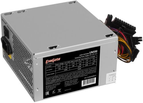 Блок питания ATX Exegate UN550 EX282069RUS-PC 550W, PC, 12cm fan, 24p+4p, 6/8p PCI-E, 3*SATA, 2*IDE,