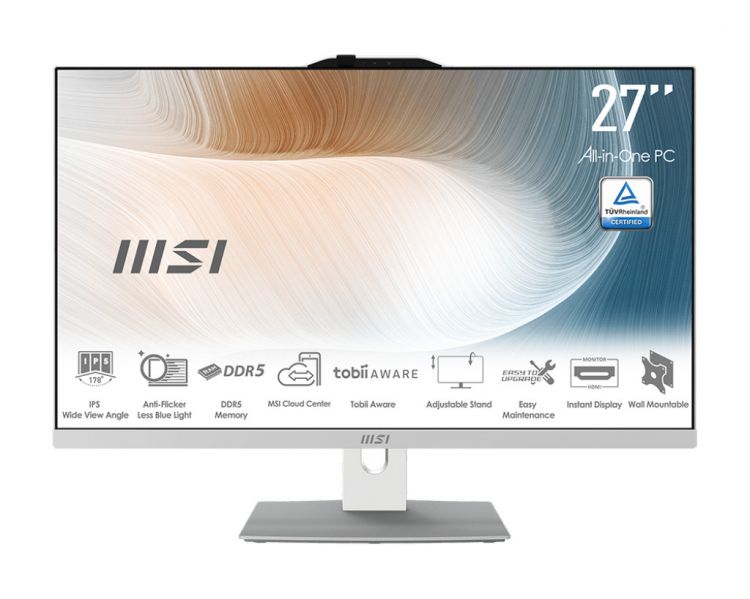 

Моноблок 27'' MSI Modern AM272P 1M 9S6-AF8232-697 Core 5 120U/8GB/256GB SSD/noDVD/Intel Graphics/1920x1080 IPS/Cam/BT/WiFi/NoOS/white, Modern AM272P 1M