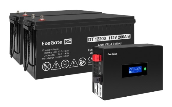 

Комплект Exegate IdealSine SR-1500.LCD.2SH EX297448RUS ИБП EX295994RUS + батарея 200Aч EX282991RUS 2шт (инвертор, синус, для котла, PF=1, настенный) 1, IdealSine SR-1500.LCD.2SH