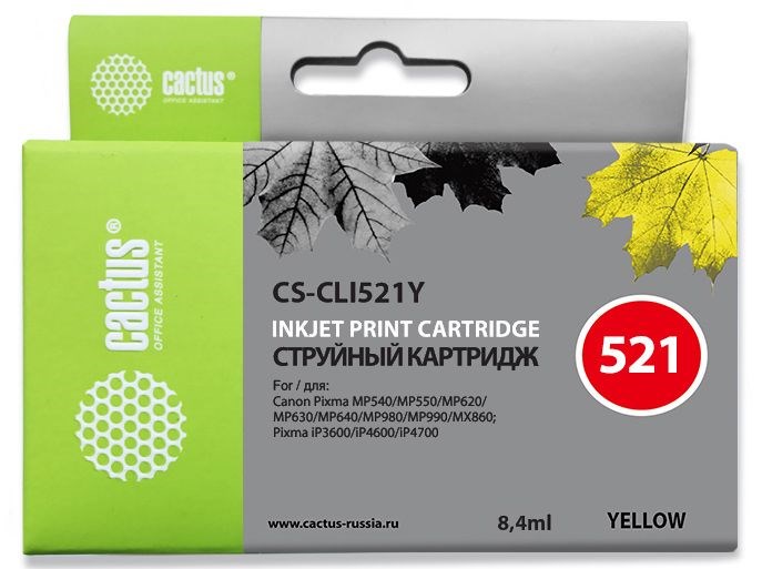 

Картридж Cactus CS-CLI521Y для CANON PIXMA MP540/ MP550/ MP620/ MP630/ MP640/ MP660/ MP980/ MP990; iP3600/ iP4600/ iP4700; MX860, желтый, 8.4 мл, CS-CLI521Y