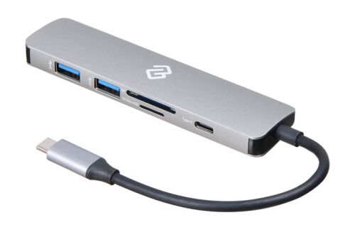 Концентратор USB 3.1 Digma DS-740UC_GL 2*USB 3.0, HDMI, microSD/SD reader, USB Type-C PD 60W, серый
