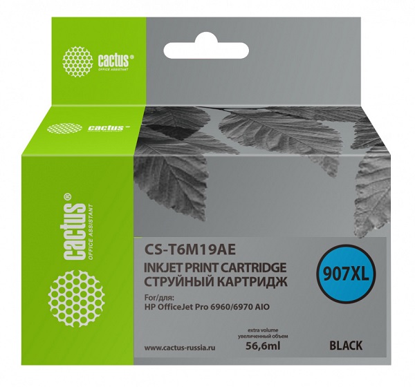 

Картридж Cactus CS-T6M19AE черный (56.6мл) для HP OJP 6950/6960/6970, CS-T6M19AE