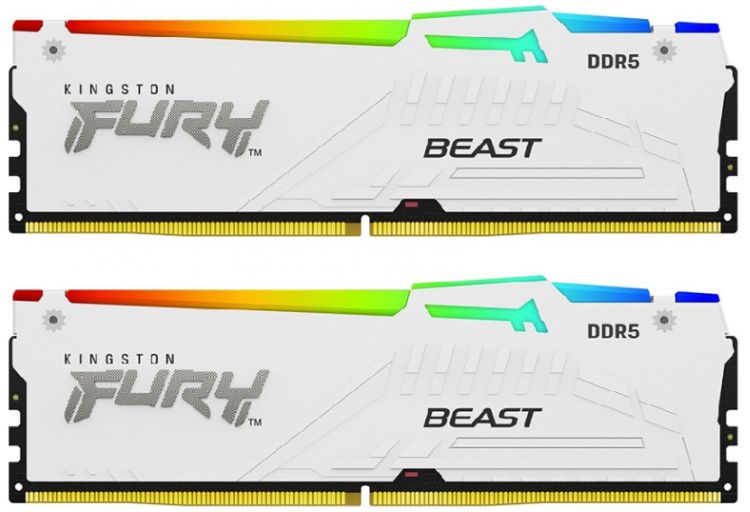 

Модуль памяти DDR5 64GB (2*32GB) Kingston FURY KF556C40BWAK2-64 Beast White RGB XMP PC5-44800 5600MHz 2RX8 CL40 1.25V 288-pin 16Gbit, KF556C40BWAK2-64