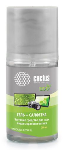 Набор Cactus CS-S3004E (салфетка + гель), для экранов и оптики 1шт 18x18см 200мл