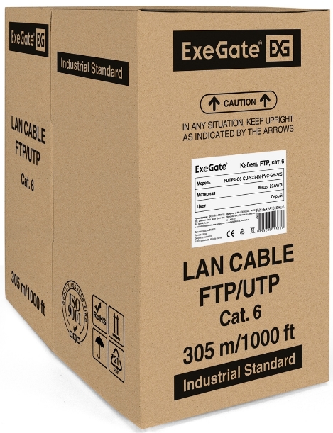 

Кабель витая пара F/FTP 6 кат. 4 пары Exegate FUTP4-C6-CU-S23-IN-PVC-GY-305 EX281810RUS медь, 23AWG, экран, бухта/катушка 305м, серый, PVC, FUTP4-C6-CU-S23-IN-PVC-GY-305