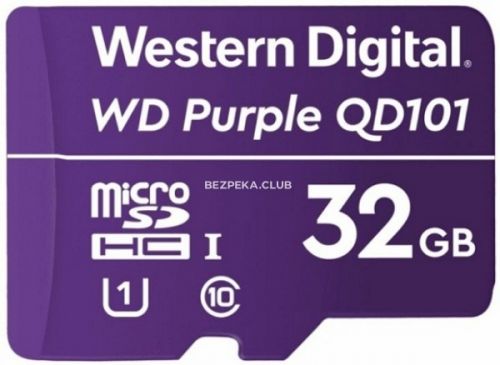 Карта памяти 32GB Western Digital WDD032G1P0C WD Purple SC QD101 microSDHC Class 10 UHS 1 (U1) для видеонаблюдения - фото 1