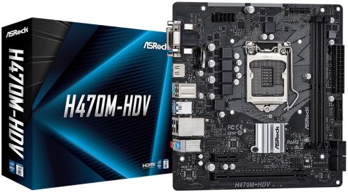 Материнская плата mATX ASRock H470M-HDV (LGA1200, H470, 2*DDR4(2933), 4*SATA 6G RAID, 2*PCIE, 7.1CH,