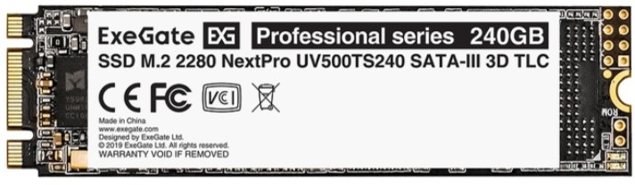 

Накопитель SSD M.2 2280 Exegate NextPro UV500TS240 EX280465RUS 240GB, 561/500MB/s, TBW 100, MTBF 1.8M, NextPro UV500TS240