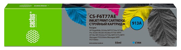 

Картридж Cactus CS-F6T77AE струйный 913A голубой (55мл) для HP PW 352dw/377dw/Pro 477dw/452dw, CS-F6T77AE