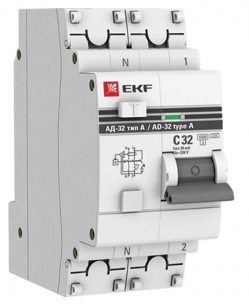 

Автомат дифференциальный EKF DA32-63-30-a-pro АД-32 1P+N 63А (С) 30мА тип (А) эл. 4,5кА PROxima, DA32-63-30-a-pro