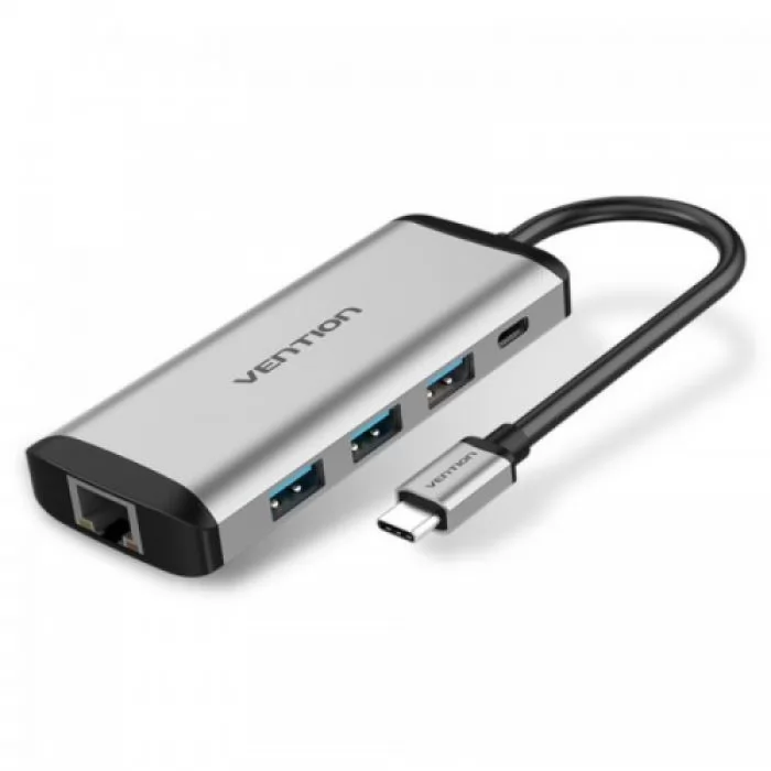 Vention USB-C M/ Gigabit Ethernet RJ45 F/OTG хаб 3xUSB 3.0/PD