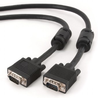 Кабель интерфейсный VGA-VGA Cablexpert 15M/15M CC-PPVGA-15M-B 15м, тройной экран, феррит.кольца, черный, пакет переходник cablexpert a hdmi vga 03 5m кабель hdmi vga 19m 15m 3 5jack 5м черный позол разъемы пакет