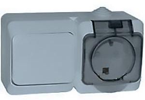 Блок Systeme Electric BPA16-241C Этюд выключатель 1-клавишная + розетка с заземлением, со шторками, наружный, 250В, 2300 Вт, IP44 (серый) для fuji jv250 jv255 jv205 jv200 jx420 клавишная плата функциональная панель