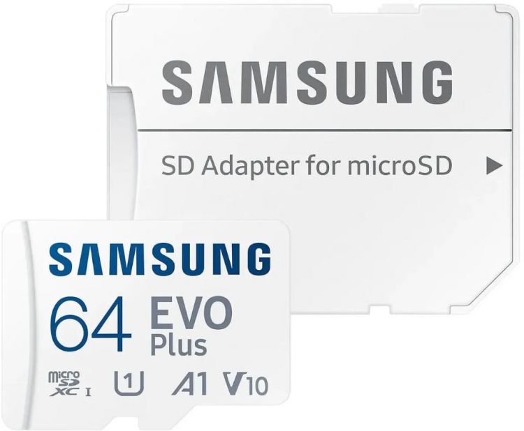 

Карта памяти MicroSDXC 64GB Samsung MB-MC64KA/KR Evo Plus UHS-1 U1 A1 V10 с адаптером, MB-MC64KA/KR