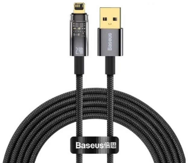 Кабель интерфейсный Baseus CATS000501 Explorer Series Auto Power-Off Fast Charging Data USB to Lightning 2.4A 2m Black (для смартфонов и планшетов, пе