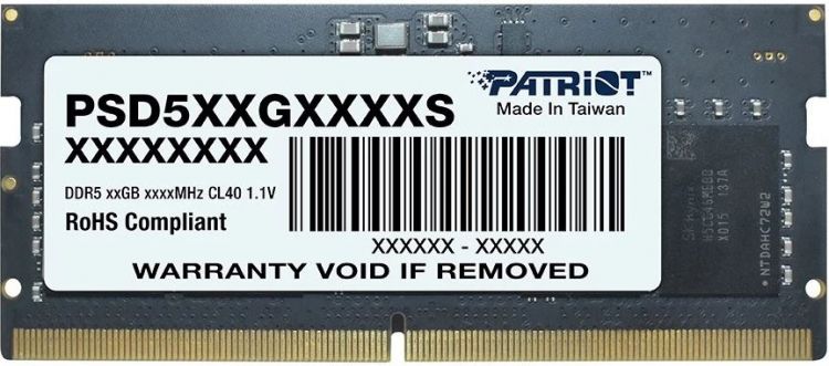 

Модуль памяти SODIMM DDR5 16GB Patriot Memory PSD516G520081S Signature Line, PC5-41600, 5200Mhz, CL42, 1,1V, PSD516G520081S