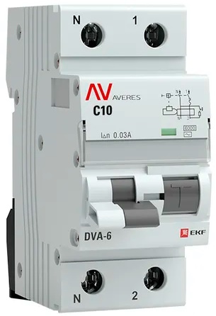 

Автомат дифференциальный EKF rcbo6-1pn-10C-30-ac-av DVA-6 1P+N 10А (C) 30мА (AC) 6кА AVERES, rcbo6-1pn-10C-30-ac-av