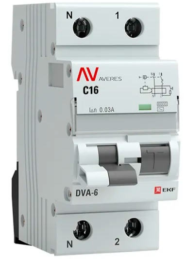 

Автомат дифференциальный EKF rcbo6-1pn-16C-10-a-av DVA-6 1P+N 16А (C) 10мА (A) 6кА AVERES, rcbo6-1pn-16C-10-a-av