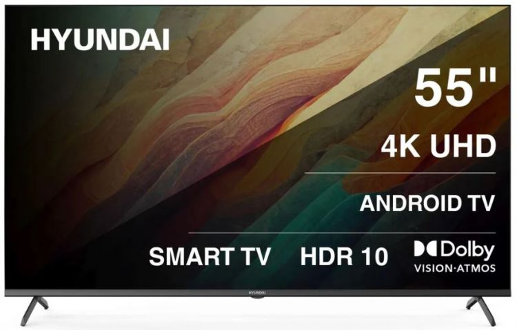 

Телевизор Hyundai H-LED55BU7009 55" Android TV Frameless Metal черный 4K Ultra HD 60Hz MEMC DVB-T DVB-T2 DVB-C DVB-S DVB-S2 USB WiFi Smart TV, H-LED55BU7009