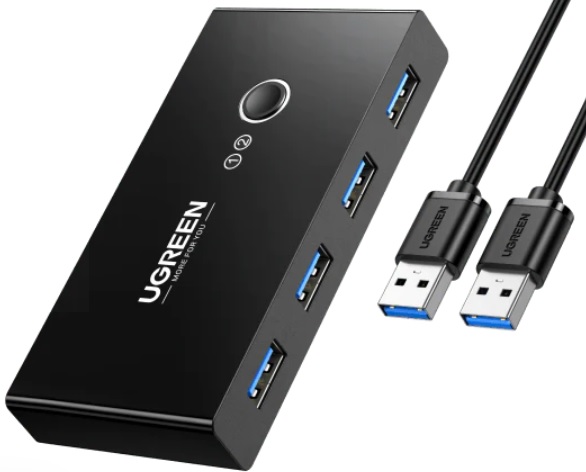 

Концентратор UGREEN 30768 2 in 4 out USB 3.0 Sharing Switch Box, черный, 30768