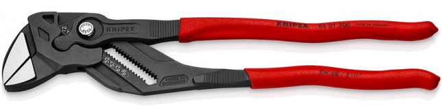 

Клещи Knipex KN-8601300 переставные-гаечный ключ 68мм (2 1/2дюйм) L-300мм Cr-V обливные рукоятки сер., KN-8601300