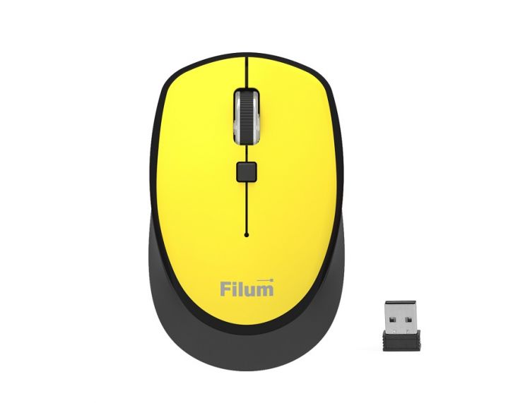 Мышь Wireless Filum FL-MW10-YW оптическая 2.4 ГГц USB 4 кл., DPI: 800/1200/1600, питание АА 1 шт., желтая, Windows XP/Vista/7/8/10, MacOS