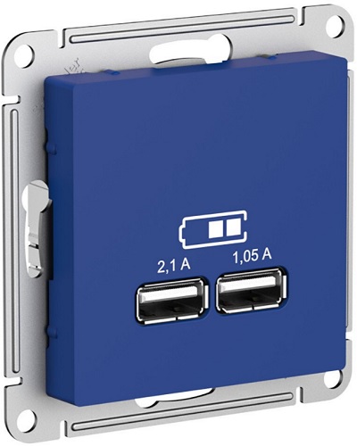 

Розетка USB Systeme Electric ATN001133 AtlasDesign A+A, 5В/2,1 А, 2х5В/1,05 А, механизм, Аквамарин, ATN001133