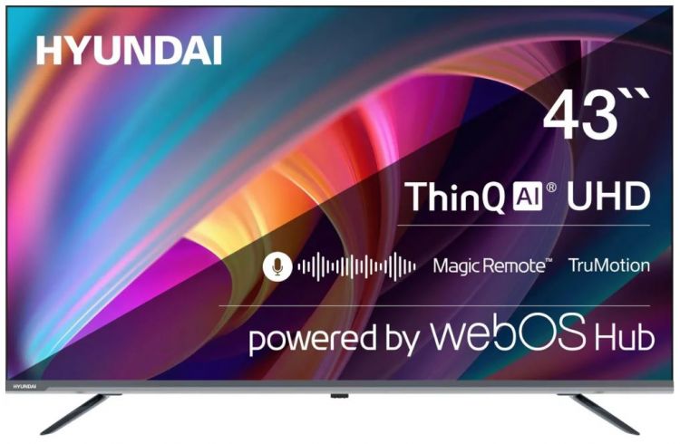 Телевизор Hyundai H-LED43BU7100 43" WebOS Frameless Metal серый 4K Ultra HD 60Hz MEMC DVB-T DVB-T2 DVB-C DVB-S DVB-S2 USB WiFi Smart TV