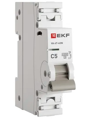

Автоматический выключатель EKF M634105C 1P 5А (C) 4,5kA ВА 47-63N PROxima, M634105C