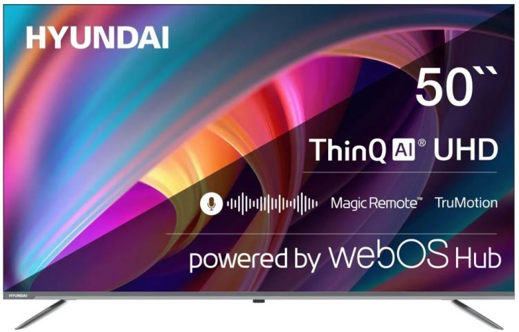 Телевизор Hyundai H-LED50BU7100 50" WebOS Frameless Metal серый 4K Ultra HD 60Hz MEMC DVB-T DVB-T2 DVB-C DVB-S DVB-S2 USB WiFi Smart TV