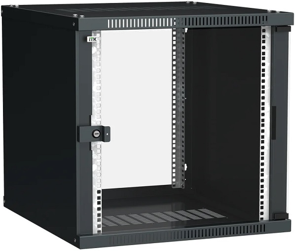 

Шкаф настенный 19", 9U ITK LWE5-09U66-GF LINEA WE 600x600мм дверь стекло черный, LWE5-09U66-GF