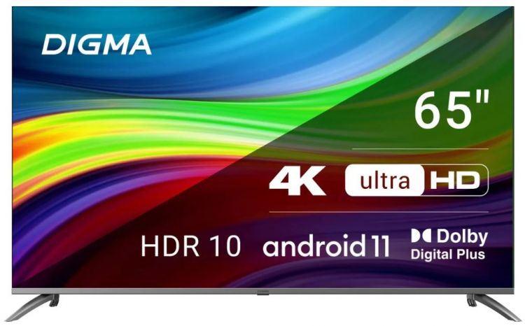 

Телевизор Digma DM-LED65UBB41 LED 65" Android TV Frameless Metal темно-серебристый/серебристый 4K Ultra HD 60Hz DVB-T DVB-T2 DVB-C DVB-S DVB-S2 USB Wi, DM-LED65UBB41