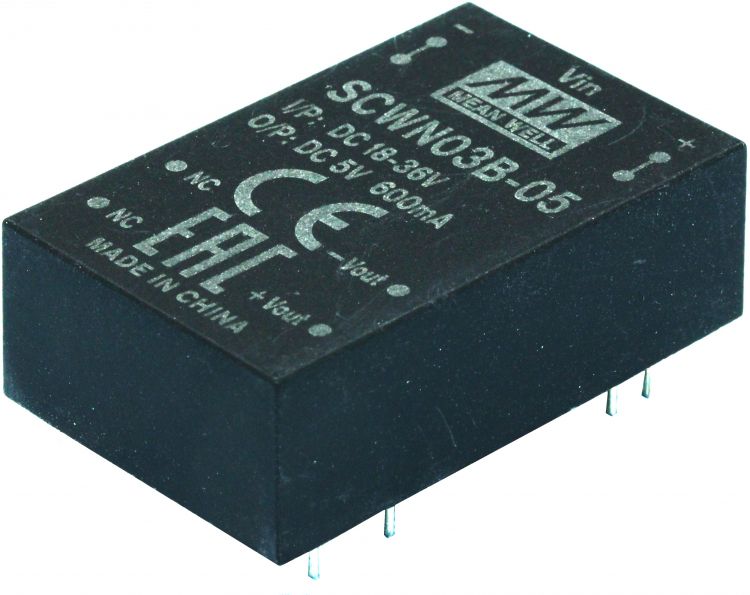 

Преобразователь DC-DC модульный Mean Well SCWN03B-05 3W, Uвх=18-36V, вых 5V/600мА, DIP24, 31.8х20.3х10.2мм, SCWN03B-05