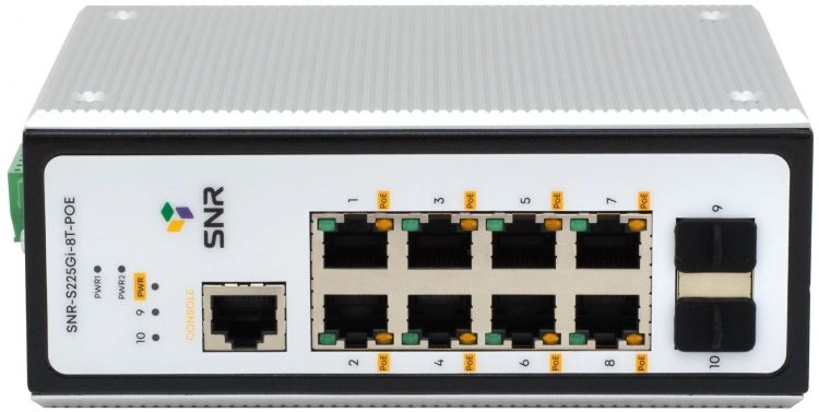 

Коммутатор управляемый SNR SNR-S225Gi-8T-POE промышленный, POE, уровня 2, 8 портов 10/100/1000BaseT, 2 порта 100/1000BaseX (SFP), блок питания DC 48V, SNR-S225Gi-8T-POE