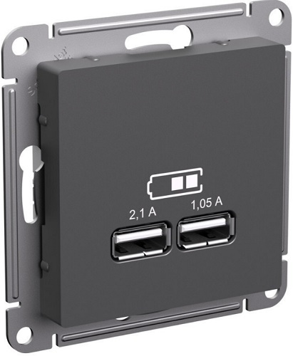 

Розетка USB Systeme Electric ATN001433 AtlasDesign A+A, 5В/2,1 А, 2х5В/1,05 А, механизм, базальт, ATN001433