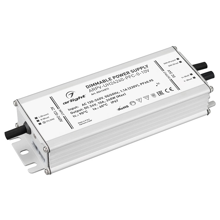 

Блок питания Arlight ARPV-UH24240-PFC-0-10V 024143(1) (24V, 10.0A, 240W) IP67 металл, ARPV-UH24240-PFC-0-10V