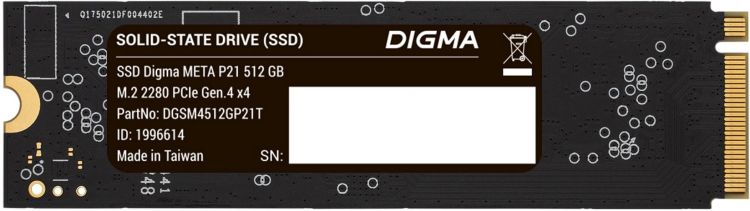 

Накопитель SSD M.2 2280 Digma DGSM4512GP21T 4*PCIe 4.0 Meta P21, DGSM4512GP21T