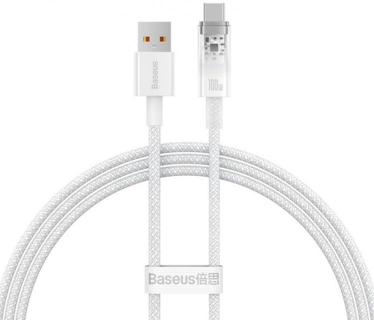 

Кабель интерфейсный Baseus CATS010402 Explorer Series Fast Charging with Smart Temperature Control USB to Type-C 100W 1m White (материал: PC+нейлон, с, CATS010402