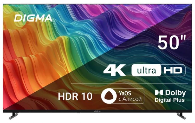 Телевизор LED Digma DM-LED50UBB33 50" Яндекс.ТВ Frameless Metal черный 4K Ultra HD 60Hz DVB-T DVB-T2 DVB-C DVB-S DVB-S2 USB WiFi Smart TV