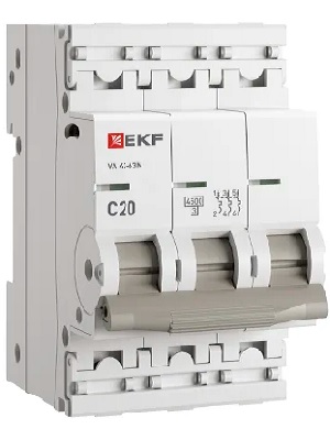 

Автоматический выключатель EKF M634320C 3P 20А (C) 4,5kA ВА 47-63N PROxima, M634320C